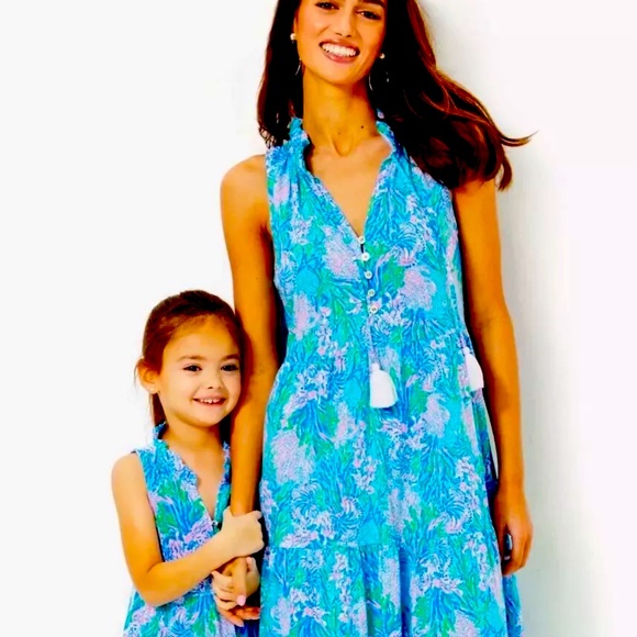 NWT Lilly Pulitzer Malone Maxi Dress Las Olas Aqua Strong Current Sea Sz L XL